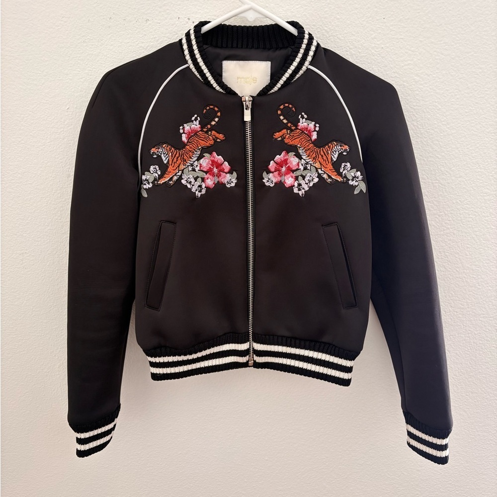 MAJE Mercure Embroidered Satin Bomber Jacket Size 38/ 2 / XS